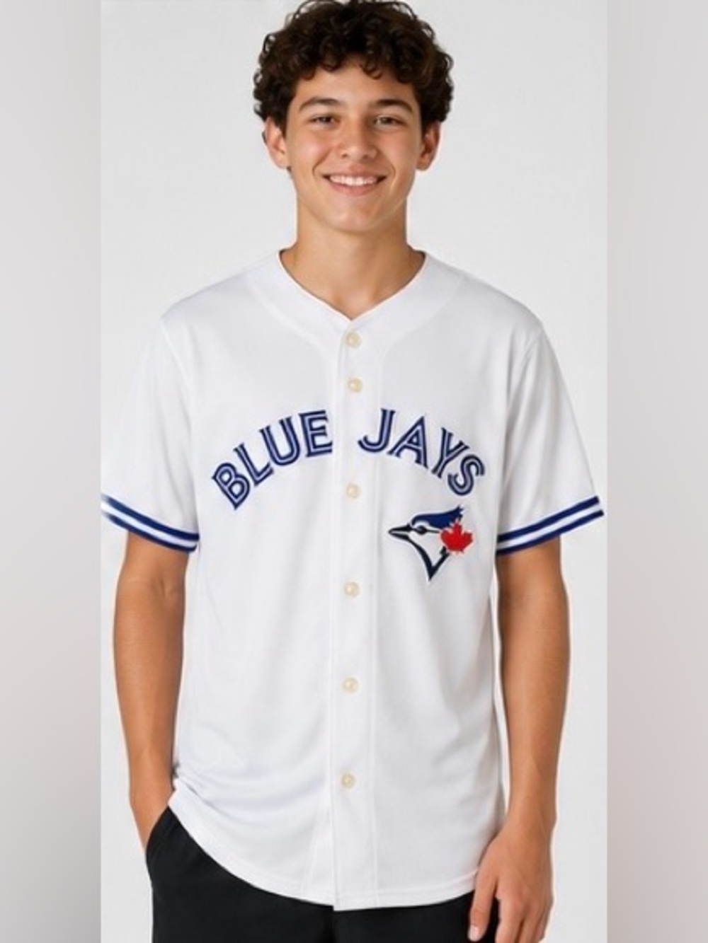 Majestic Official Jays BAUTISTA Baseball Jersey with Navy and Red Logo